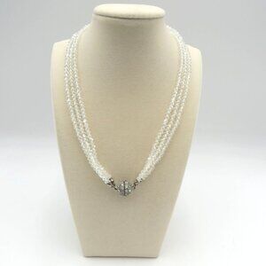 Crystal Beaded Necklace 16" Multi Layered Faceted Bead Rhinestone Magnetic Clasp